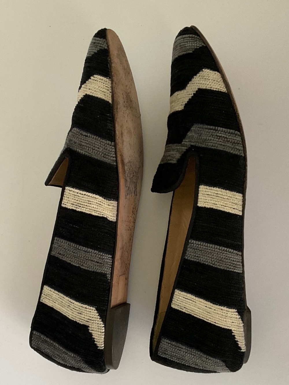 J. CREW Darby Striped Fabric Flat Loafers Grey Black Off White Size 9 - Picture 4 of 10